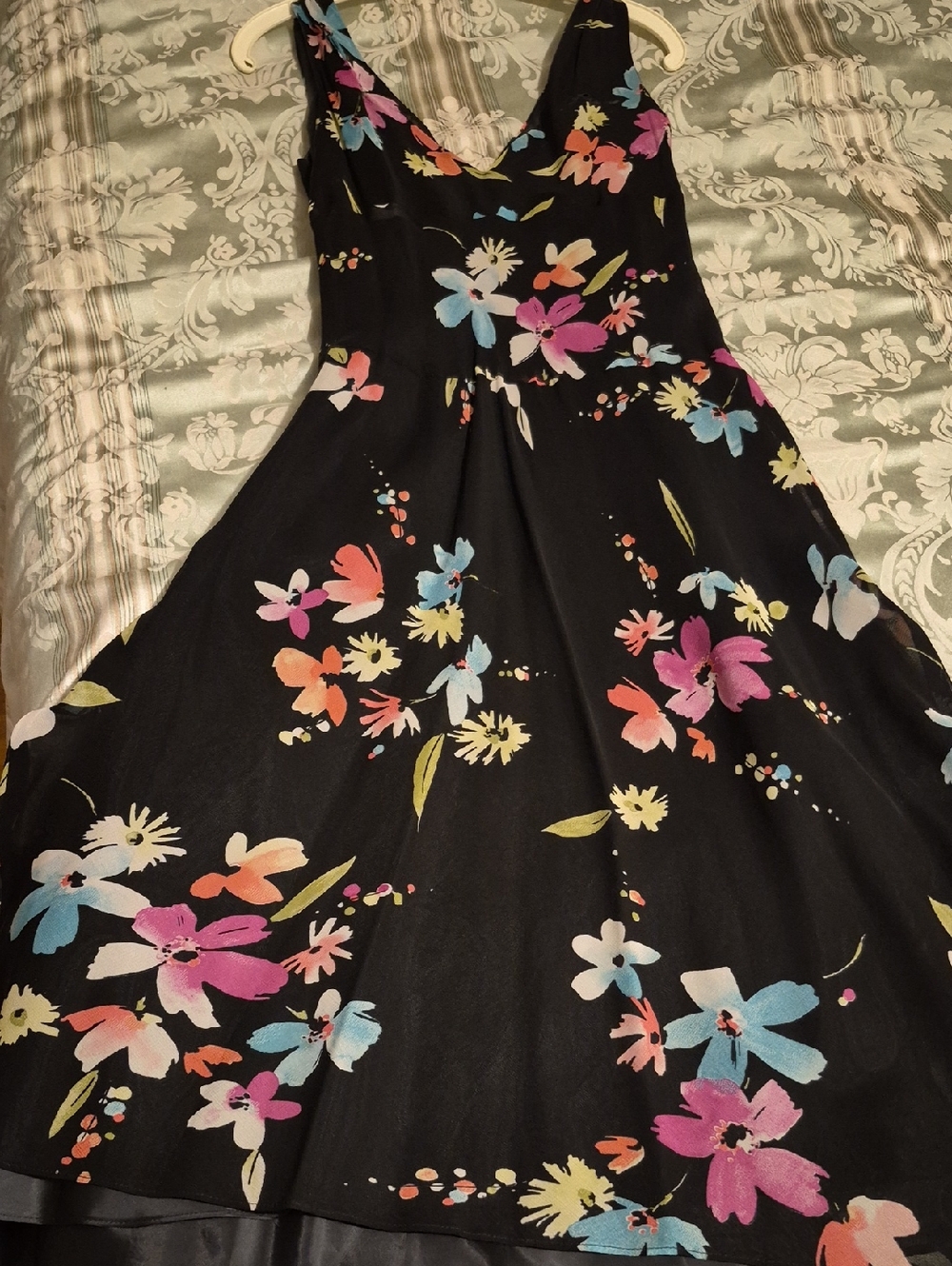 Jones Wear Black Dress with Multicolor Floral Accents